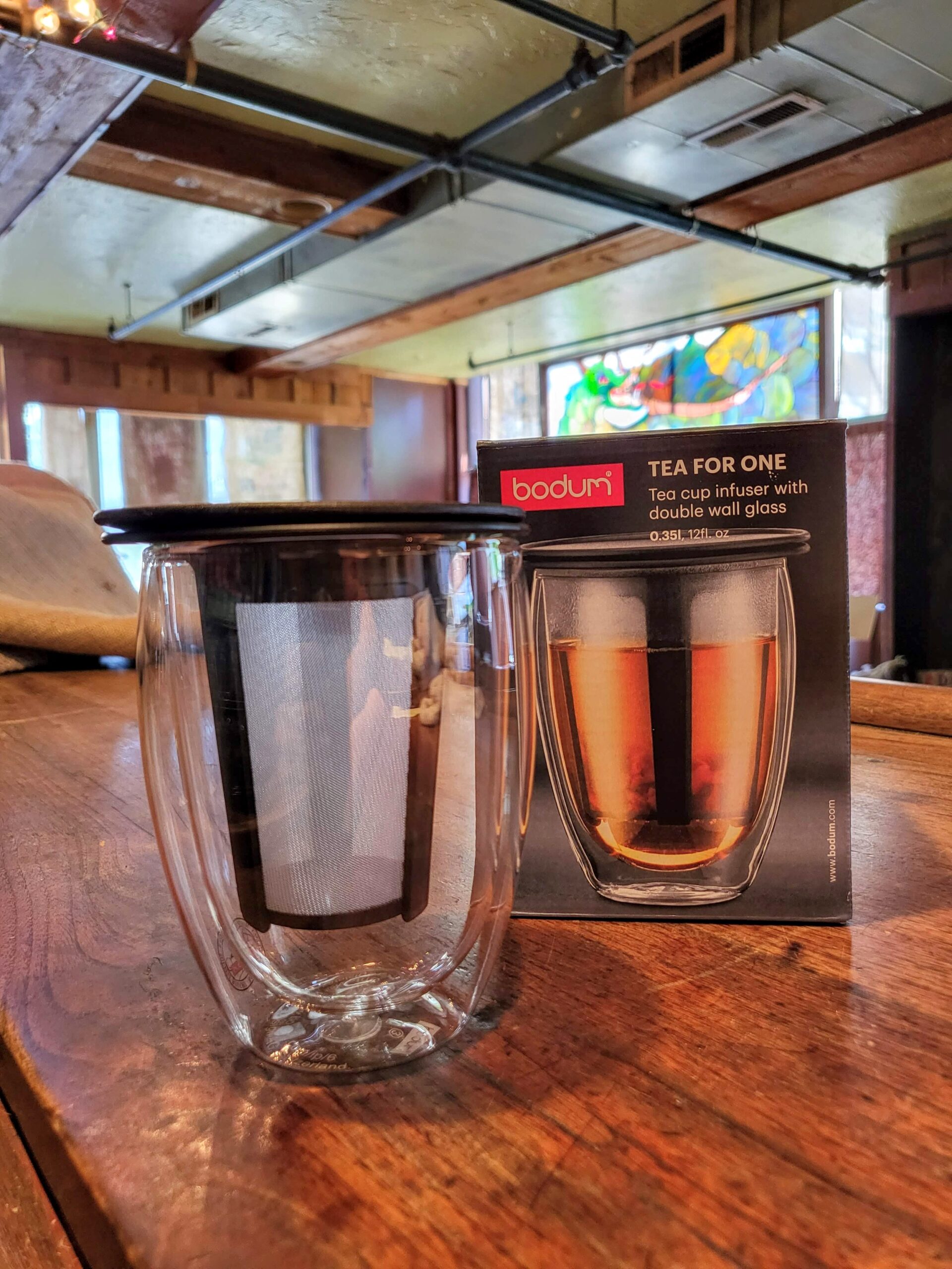 Brand New Bodum Tea For One Infuser Double Wall Glass 12 Ounce Cup